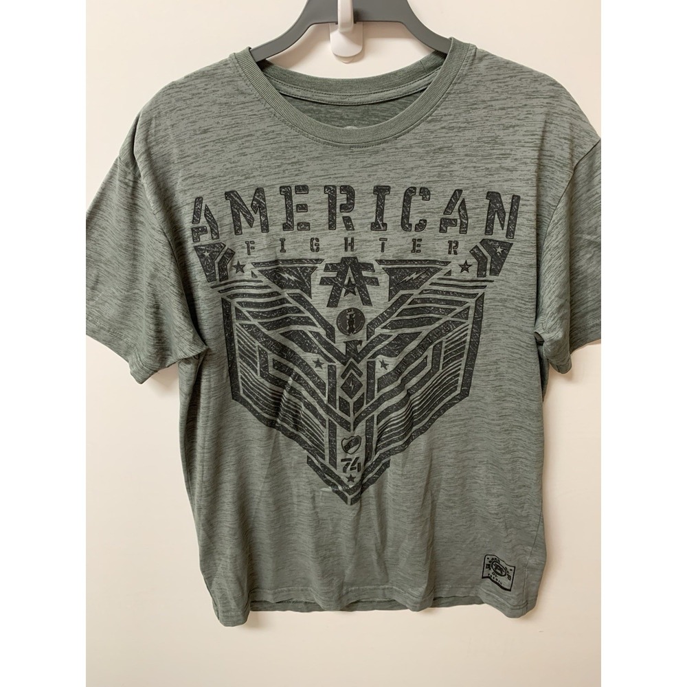 American Fighter Buckle Short Sleeve Graphic Crew‎ Neck Shirt Mens XL Green